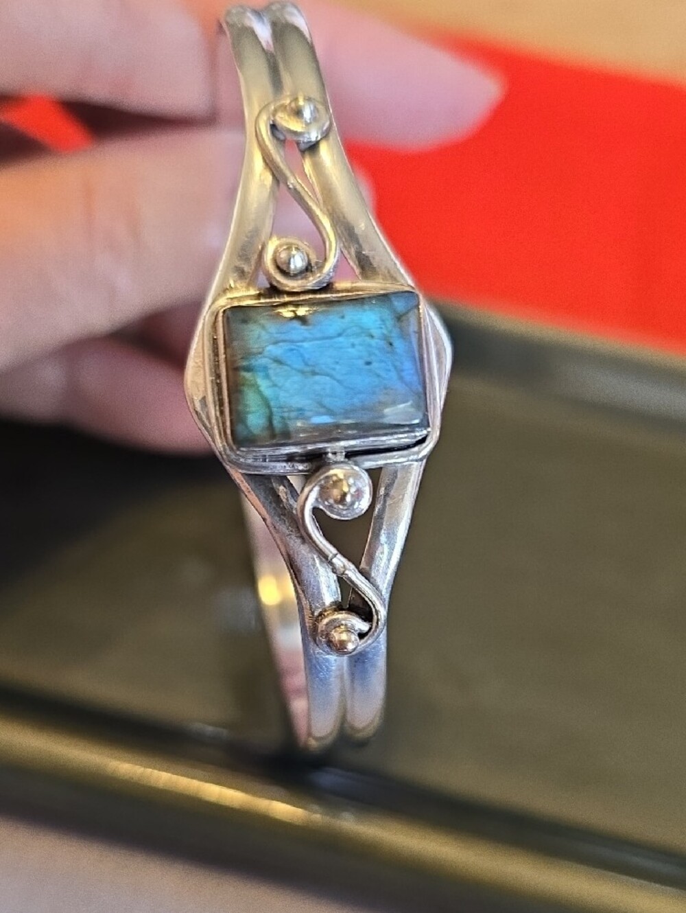 Boho Artisan Sterling Silver 925 Labradorite Cuff Bracelet - Picture 3 of 16